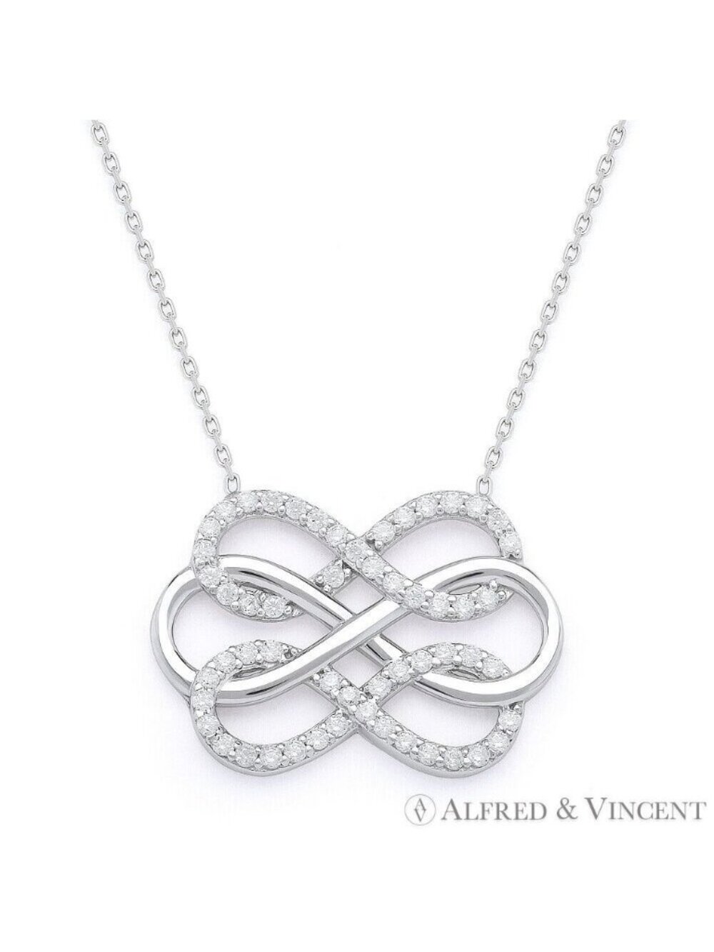 Triple-Infinity CZ Crystal Charm Pendant in .925 Sterling Silver w/ Rhodium
